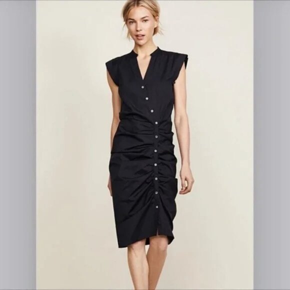 RARE PLUS SIZE VERONICA BEARD Bell Button Down Ruched Shirtdress Size 18 - Picture 1 of 13